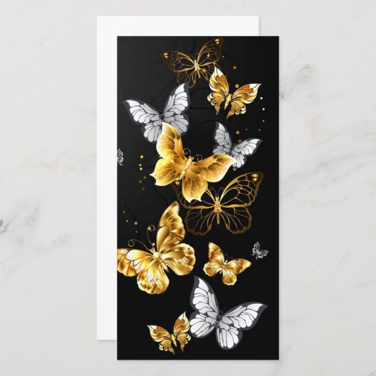Goud en witte vlinders bedankkaart (Voorkant / Achterkant)