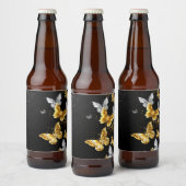 Goud en witte vlinders bier etiket (Flessen)