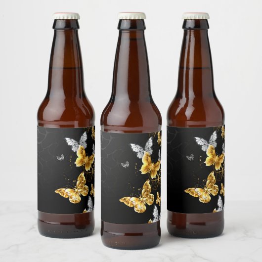 Goud en witte vlinders bier etiket (Flessen)