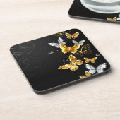 Goud en witte vlinders bier onderzetter (Linkerzijde)