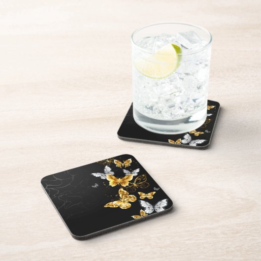 Goud en witte vlinders bier onderzetter (Rechterzijde)