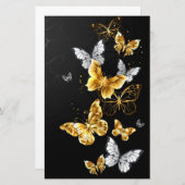 Goud en witte vlinders briefpapier (Voorkant / Achterkant)