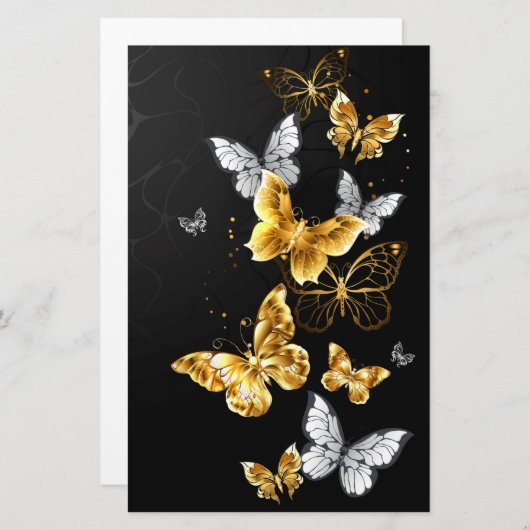 Goud en witte vlinders briefpapier (Voorkant / Achterkant)