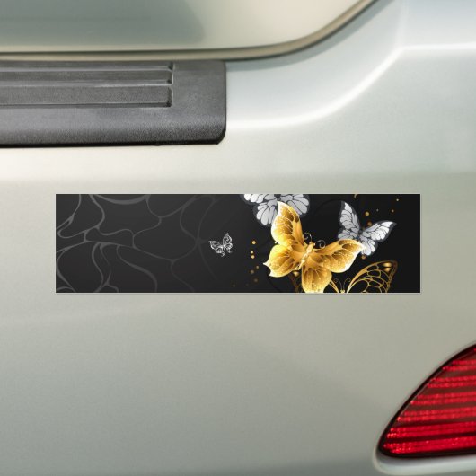 Goud en witte vlinders bumpersticker (Op auto)