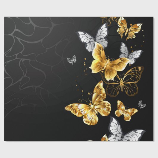 Goud en witte vlinders cadeaupapier (Vlak)