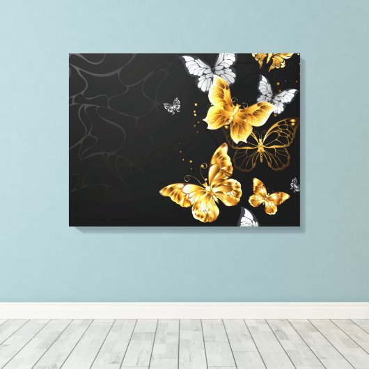 Goud en witte vlinders canvas afdruk (Insitu (Houten vloer))