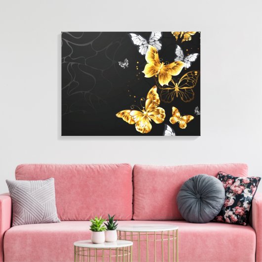 Goud en witte vlinders canvas afdruk (Insitu (Woonkamer))