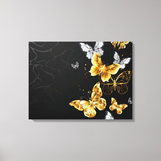 Goud en witte vlinders canvas afdruk (Voorkant)