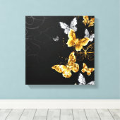 Goud en witte vlinders canvas afdruk (Insitu (Houten vloer))