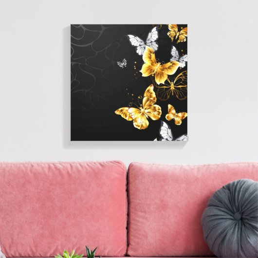 Goud en witte vlinders canvas afdruk (Insitu (Woonkamer))