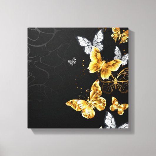 Goud en witte vlinders canvas afdruk (Voorkant)