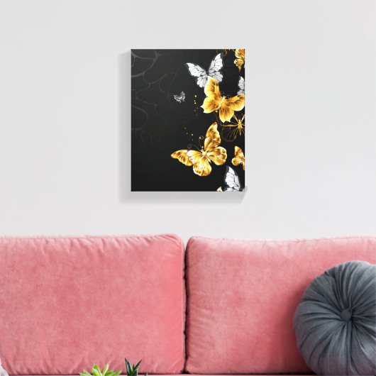 Goud en witte vlinders canvas afdruk (Insitu (Woonkamer))