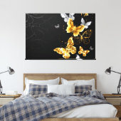 Goud en witte vlinders canvas afdruk (Insitu (Slaapkamer))