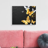 Goud en witte vlinders canvas afdruk (Insitu (Woonkamer))