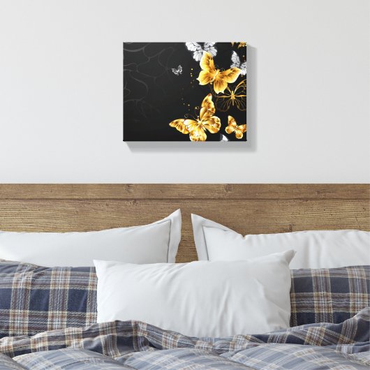 Goud en witte vlinders canvas afdruk (Insitu (Slaapkamer))