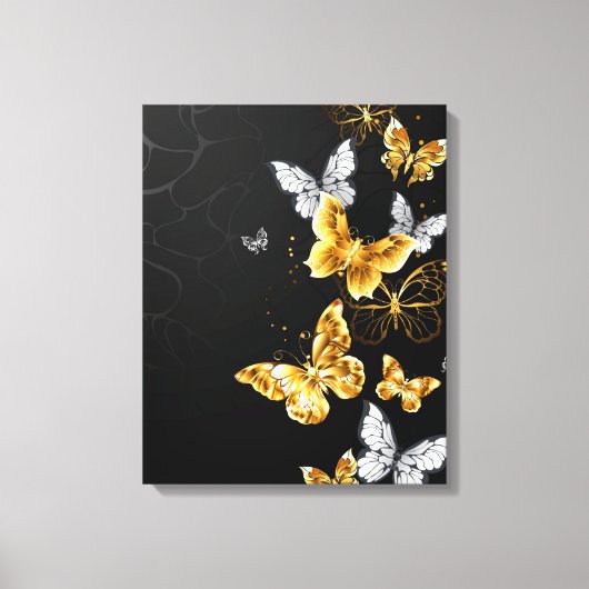 Goud en witte vlinders canvas afdruk (Voorkant)