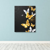 Goud en witte vlinders canvas afdruk (Insitu (Houten vloer))