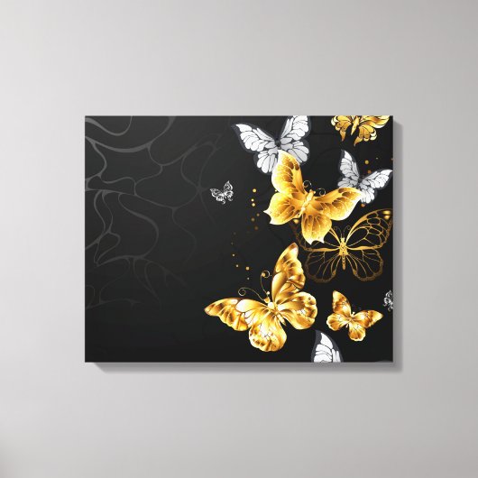 Goud en witte vlinders canvas afdruk (Voorkant)