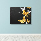 Goud en witte vlinders canvas afdruk (Insitu (Houten vloer))