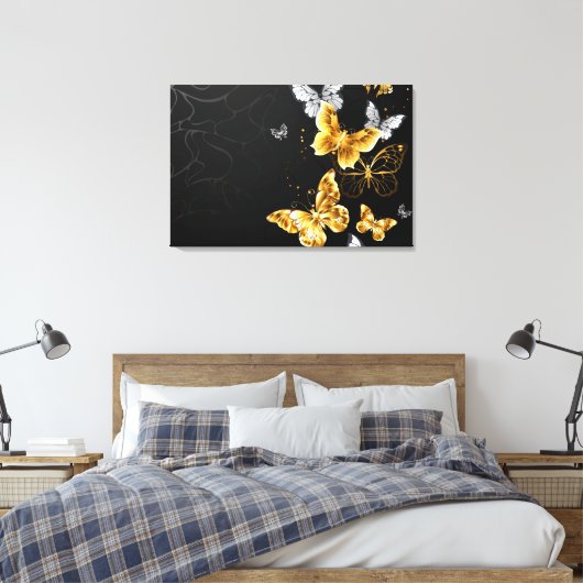 Goud en witte vlinders canvas afdruk (Insitu (Slaapkamer))