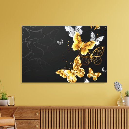 Goud en witte vlinders canvas afdruk (Insitu (Woonkamer))
