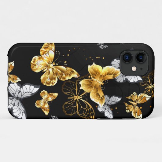 Goud en witte vlinders Case-Mate iPhone case (Achterkant (horizontaal))