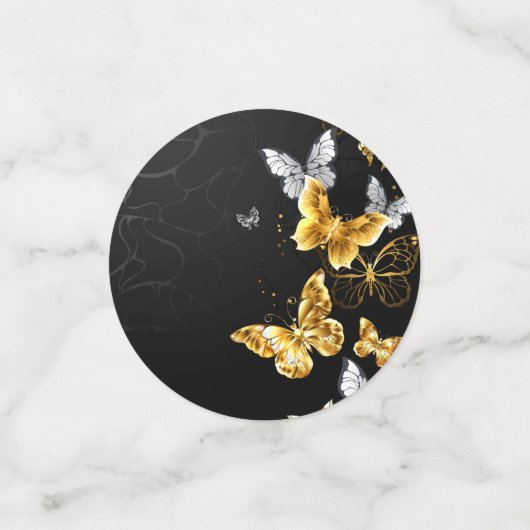 Goud en witte vlinders confetti (Kleine voorkant)