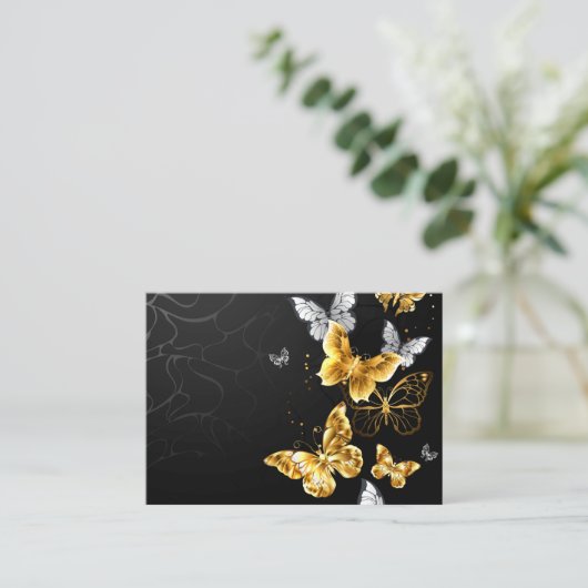 Goud en witte vlinders contactkaartje (Staand voorkant)