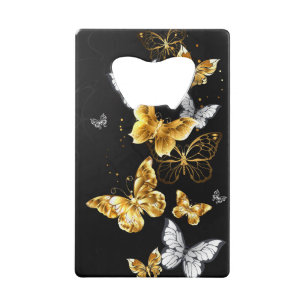 Goud en witte vlinders creditkaart flessenopener