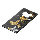 Goud en witte vlinders creditkaart flessenopener (Achterkant Gekanteld)