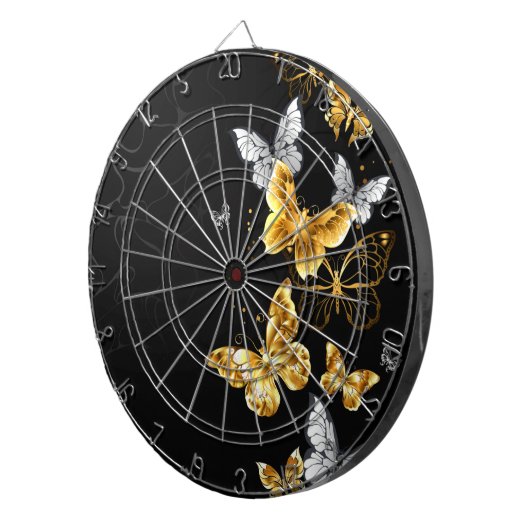 Goud en witte vlinders dartbord (Voorkant Rechts)