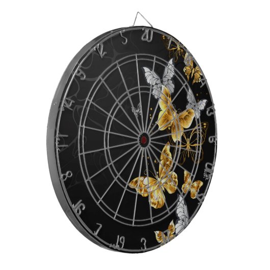 Goud en witte vlinders dartbord (Voorkant Links)