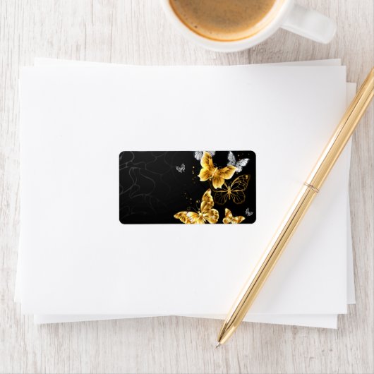 Goud en witte vlinders etiket (Insitu)