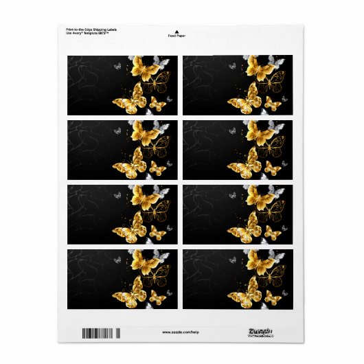 Goud en witte vlinders etiket (Full Sheet)