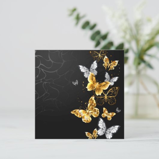 Goud en witte vlinders feestdagenkaart (Staand voorkant)