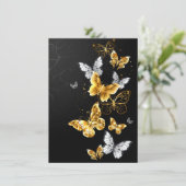 Goud en witte vlinders feestdagenkaart (Staand voorkant)