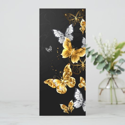 Goud en witte vlinders feestdagenkaart (Staand voorkant)