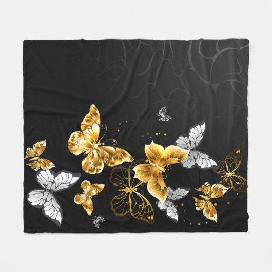 Goud en witte vlinders fleece deken (Voorkant (Horizontaal))