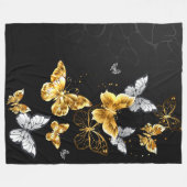 Goud en witte vlinders fleece deken (Voorkant (Horizontaal))
