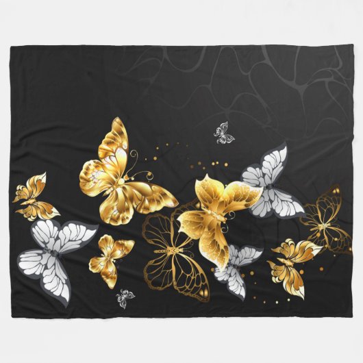 Goud en witte vlinders fleece deken (Voorkant (Horizontaal))