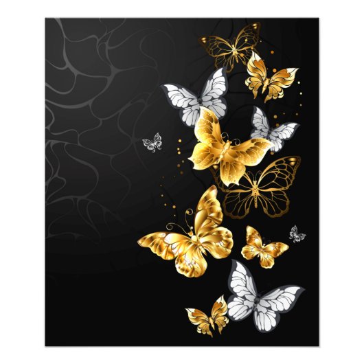 Goud en witte vlinders foto afdruk (Voorkant)