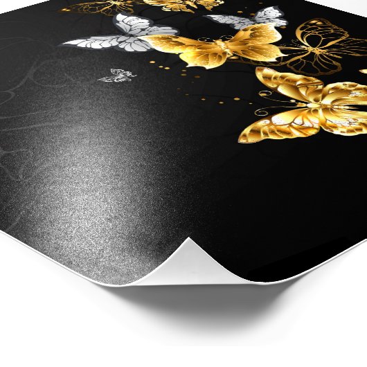 Goud en witte vlinders foto afdruk (Hoek)