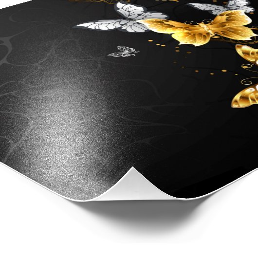 Goud en witte vlinders foto afdruk (Hoek)