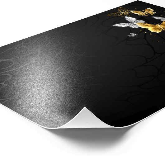 Goud en witte vlinders foto afdruk (Hoek)