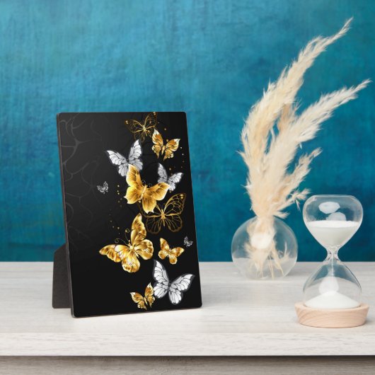 Goud en witte vlinders fotoplaat (Zijkant)