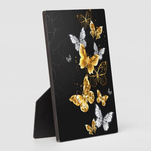 Goud en witte vlinders fotoplaat (Zijkant)