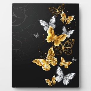 Goud en witte vlinders fotoplaat