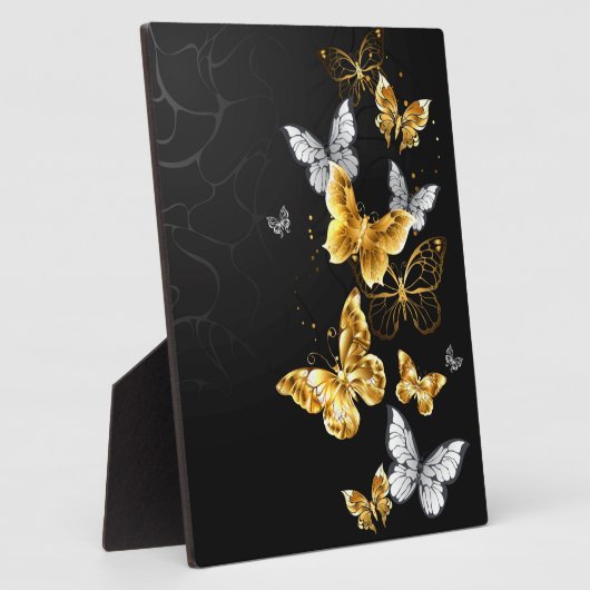 Goud en witte vlinders fotoplaat (Zijkant)