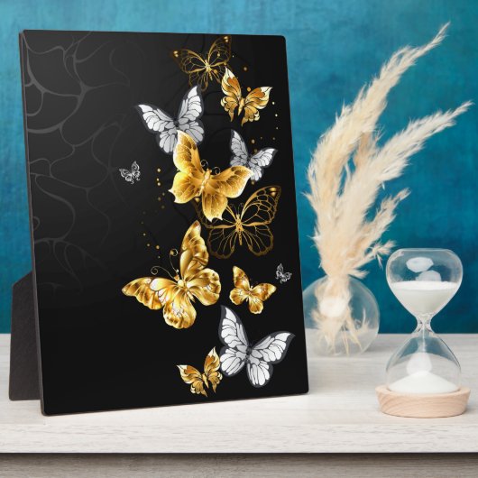 Goud en witte vlinders fotoplaat (Zijkant)