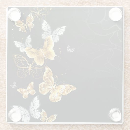 Goud en witte vlinders glazen onderzetter (Achterkant)